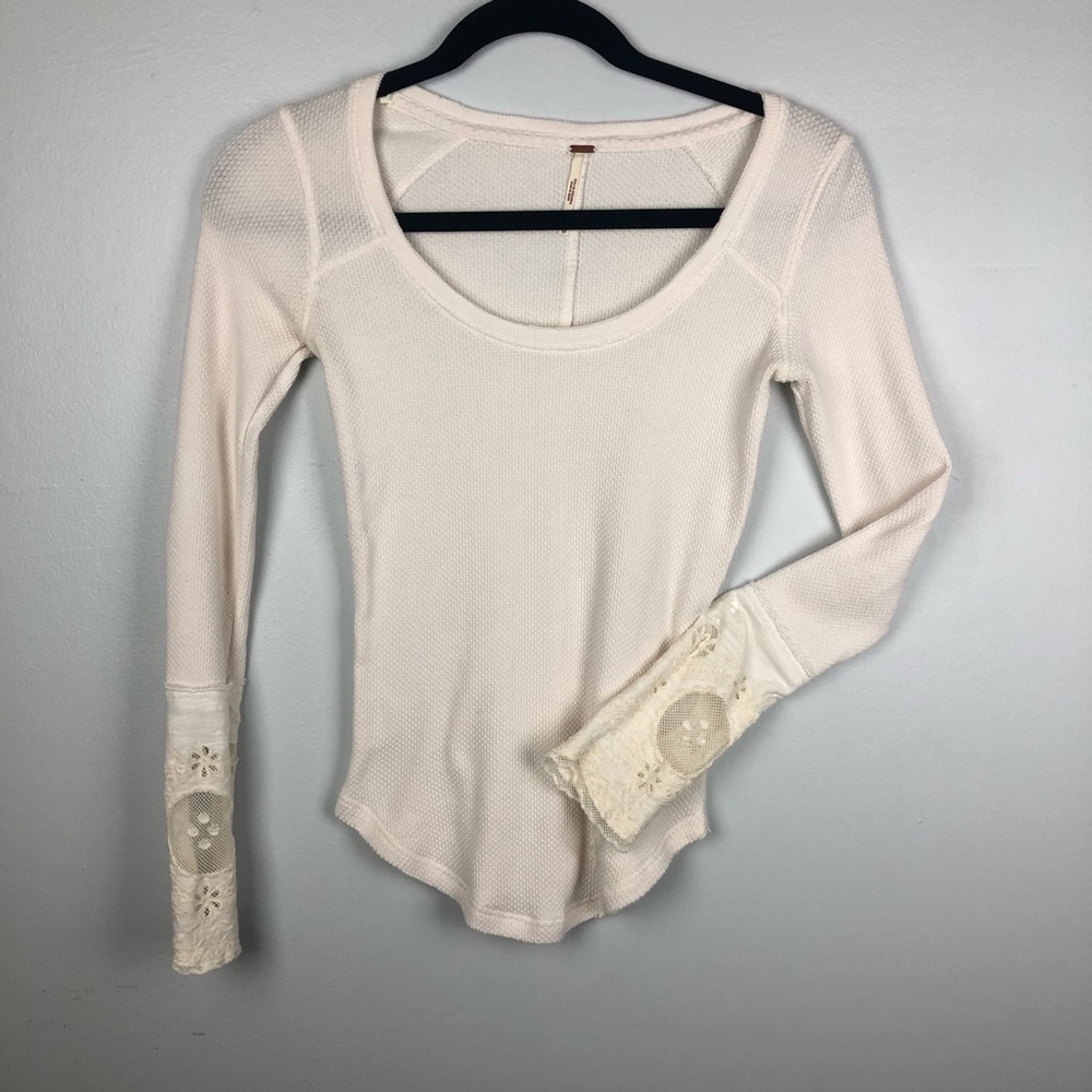 Free people top thermal long sleeve  ivory size xs